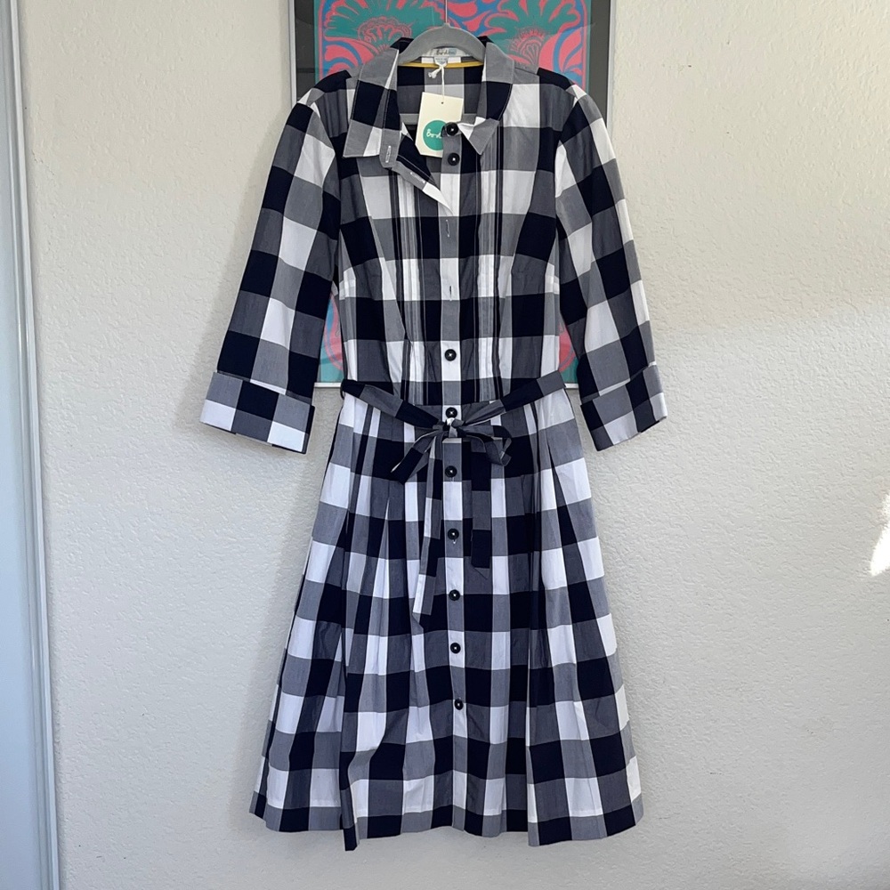 NWT Boden Navy Check Fit and Flare Dress
